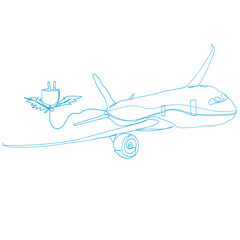 Fototapeta na wymiar Continuous Line Drawing Electric Aircraft Technology. Illustration Icon Vector