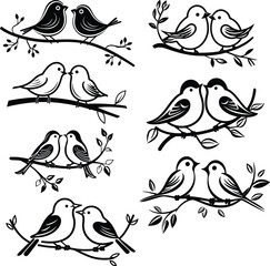 Fototapeta premium birds on branch silhouette vector illustration 