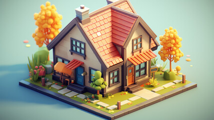 house isometric town house design. a village illustration in 3d