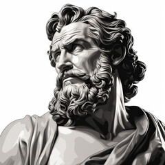 Monochrome Illustration of Classical Greek Philosopher Bust

