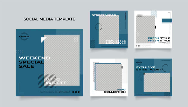 Social media template banner blog fashion sale promotion. fully editable instagram and facebook square post frame puzzle organic sale poster. navy blue vector background