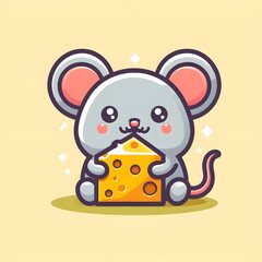 Obraz na płótnie Canvas flat logo of Cute mouse eating cheese