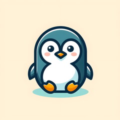 flat logo of vector cute penguin cartoon