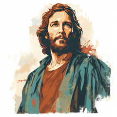 Illustrated Portrait of Jesus Christ in Thoughtful Pose

