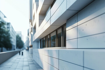 Obraz premium Commercial Building Fascia Logo And Signage Mockup The Exterior Wall Of A Contemporary Commercial Style Building With Aluminium Metal Composite Panels And Glass Windows For Logo And Sign Board Mockup 