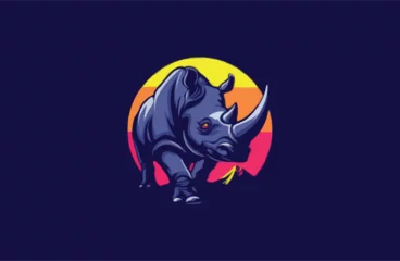 Meubelstickers Rhino on mountain vector logo illustration © Nana