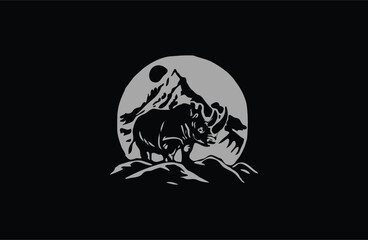 Fototapeta premium Rhino on mountain vector logo illustration