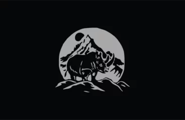 Foto op Plexiglas Rhino on mountain vector logo illustration © Nana