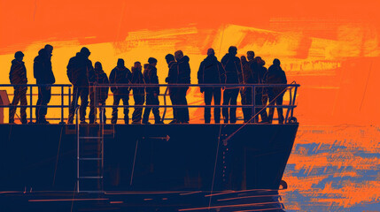 On a particularly calm day a group of workers gather on the stern of the ship to share stories and enjoy a moment of camaraderie.