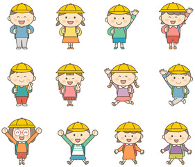 ランドセルを背負った子供のセット