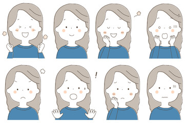 若い女性の表情セット9