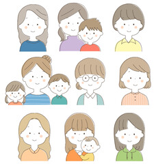 若い家族の表情セット