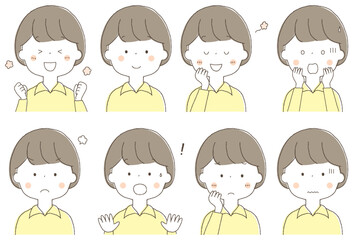 若い女性の表情セット