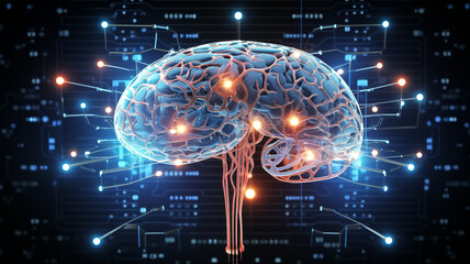 Digital illustration of  brain in colour  background. 3D rendering