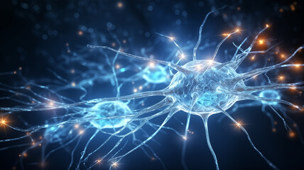 Naklejka na ściany i meble 3d illustration of neurons in the brain. Science and medical background