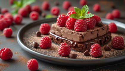 Decadent Chocolate Mousse with Raspberries and Mint