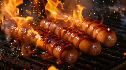 These sausages are not your average hotdogs theyve been set ablaze and topped with a zesty glaze for a flaming feast of flavors.