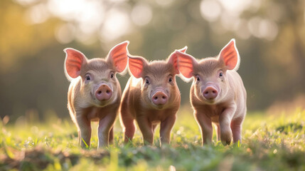 Trio of piglets in a comedic pose