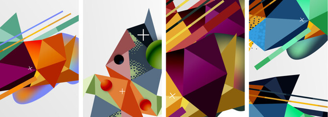 Geometric elements in abstract poster composition set. Vector illustration For Wallpaper, Banner, Background, Card, Book Illustration, landing page