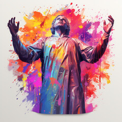 Colorful Abstract Painting of a Man in Worship

