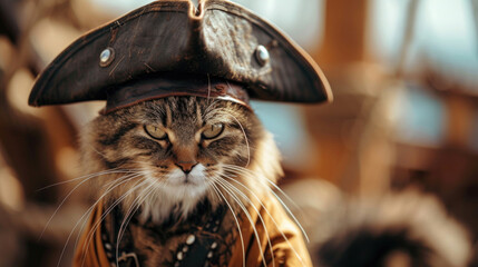 Pirate cat in costume, ready for high seas adventure
