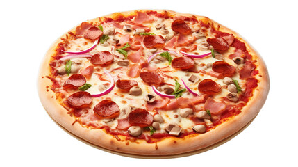 Delicious pizza isolated on transparent background, Generative ai.