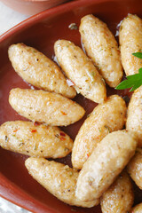closeup Turkey Meatballs in a bowl on table 