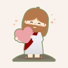 Cute vector Jesus Christ holding a heart