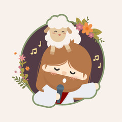 Cute vector Jesus Christ singing with a lamb