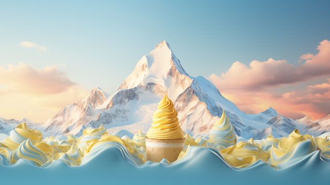 mountain view with ice cream background