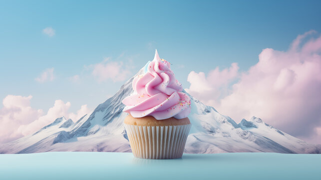 mountain view with ice cream background