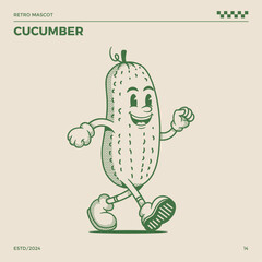 Cucumber Retro Mascot, cartoon mascot