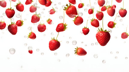 template with delicious tasty quart of straw berries flying on white background