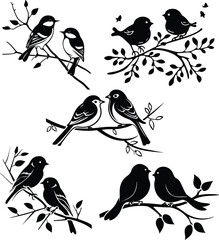 birds on branch silhouette  vector illustration 