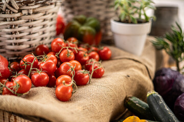Close-Up of Cherry Tomatoes Among Farm Vegetables
