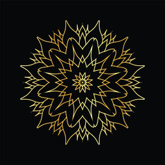 Golden mandala on a black background, vector illustration.
