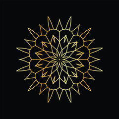 Golden mandala on a black background, vector illustration.