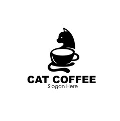cat coffee logo design concept