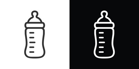 baby bottle icon on black and white 