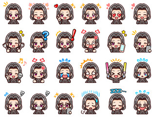 黒いスーツを着たかわいいOL女性のちびキャライラスト素材セット2