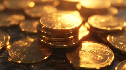coins on a black background