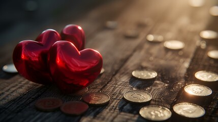 rose petals on wooden background