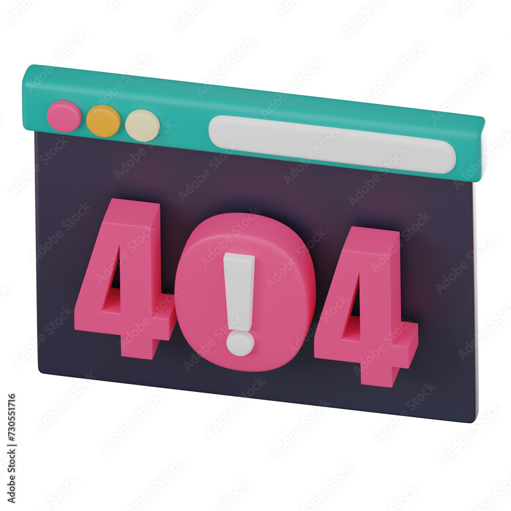 Wall mural 3d icon of 404 error for website glitches. 3d render