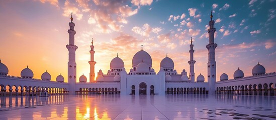 view of the mosque in the afternoon at sunset - obrazy, fototapety, plakaty