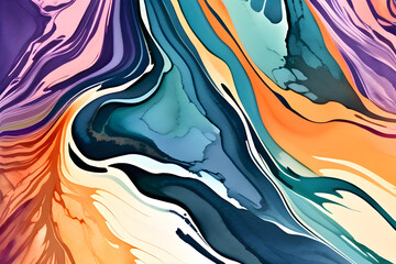 Closeup of abstract watercolor paint background texture with liquid fluid marbled paper texture banner texture. Generative AI (생성형 AI)