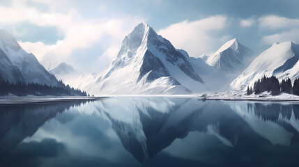 Majestic mountains, panoramic peaks PPT background