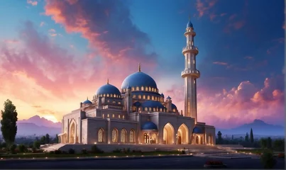 Foto op Aluminium The building of the mosque is magnificent, with beautiful clouds. Generative AI © Maftuh