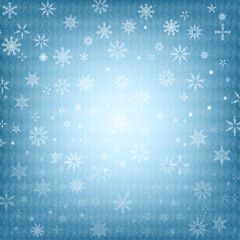 Abstract Winter blue background white snowflakes. Winter snow overlay, banner and cover. Vector.
