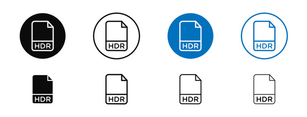 HDR Image File Extension Line Icon Set. Document Design and Technology symbol in black and blue color.