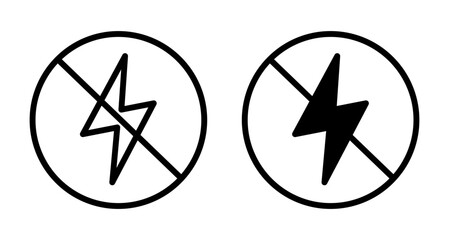 Flash Off Line Icon Set. Camera Auto and Power symbol in black and blue color.